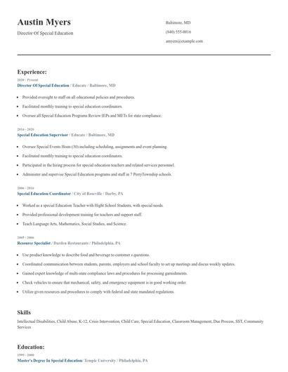 Director Of Special Education Resume
