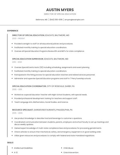 Director Of Special Education Resume