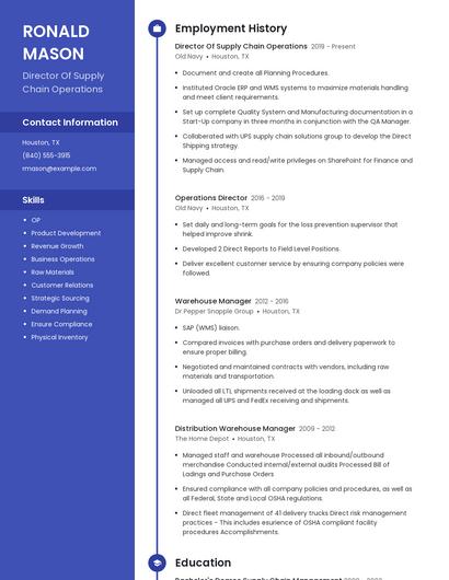 Director Of Supply Chain Operations Resume