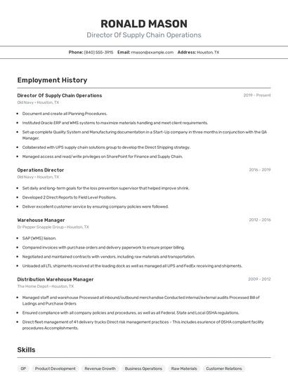 Director Of Supply Chain Operations Resume