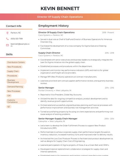 Director Of Supply Chain Operations Resume