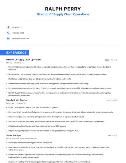 Director Of Supply Chain Operations Resume