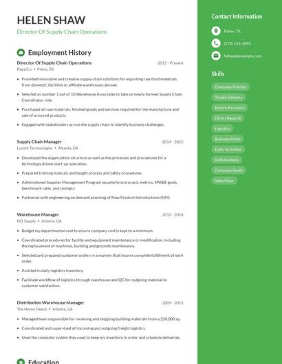 Director Of Supply Chain Operations Resume