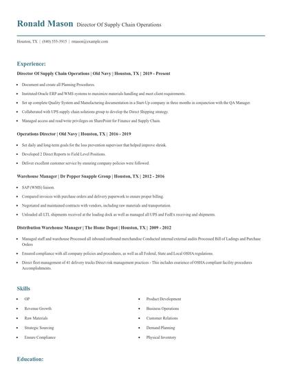 Director Of Supply Chain Operations Resume