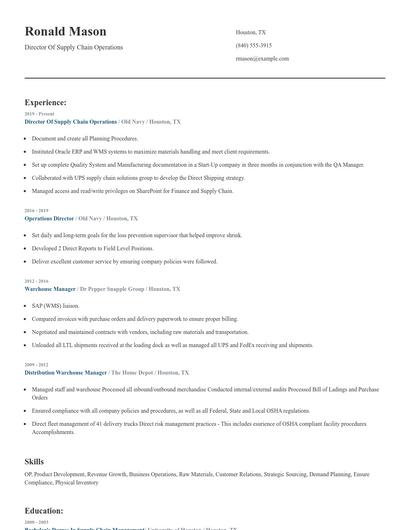 Director Of Supply Chain Operations Resume