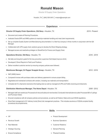 Director Of Supply Chain Operations Resume
