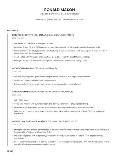 Director Of Supply Chain Operations Resume