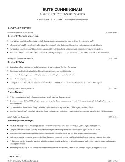 Director Of Systems Integration Resume