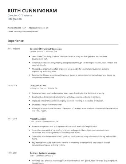 Director Of Systems Integration Resume