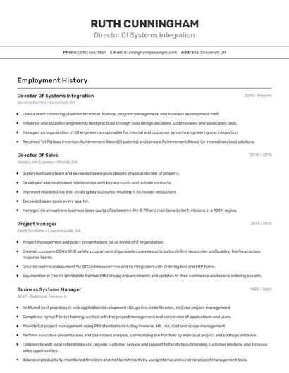 Director Of Systems Integration Resume