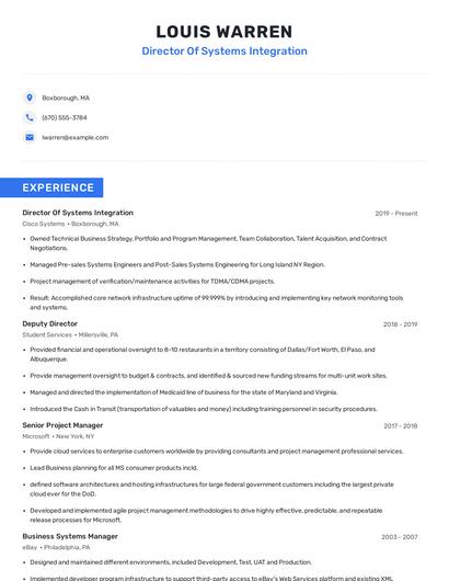 Director Of Systems Integration Resume