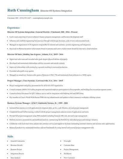 Director Of Systems Integration Resume