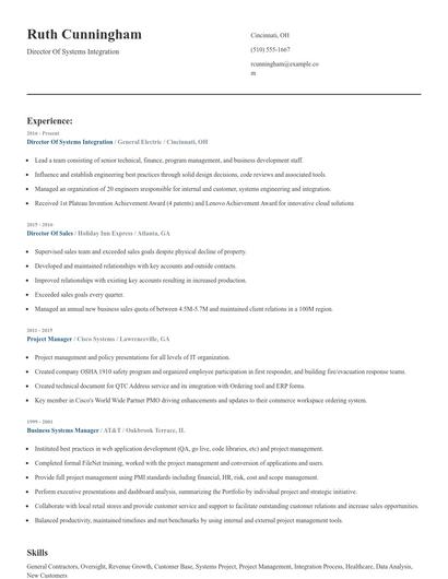 Director Of Systems Integration Resume