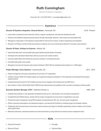 Director Of Systems Integration Resume