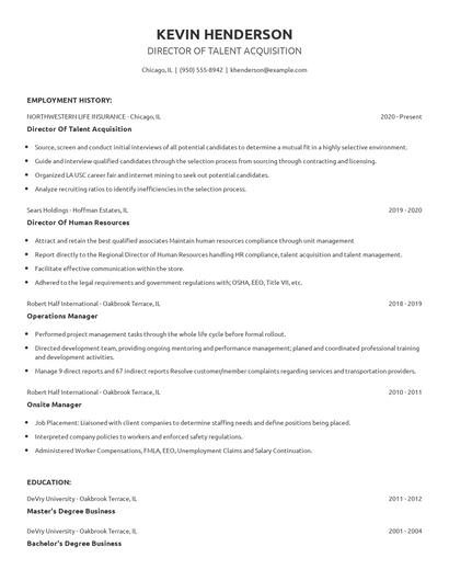 Director Of Talent Acquisition Resume