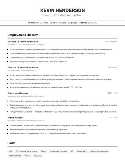 Director Of Talent Acquisition Resume