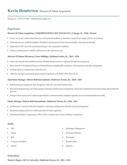 Director Of Talent Acquisition Resume