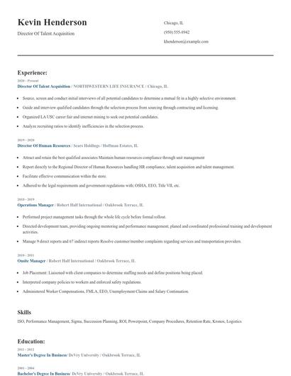Director Of Talent Acquisition Resume