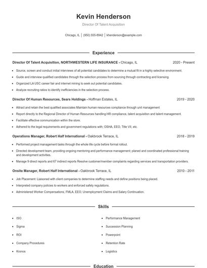 Director Of Talent Acquisition Resume