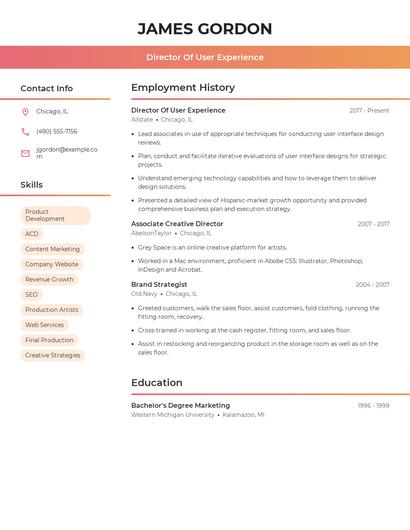 Director Of User Experience Resume