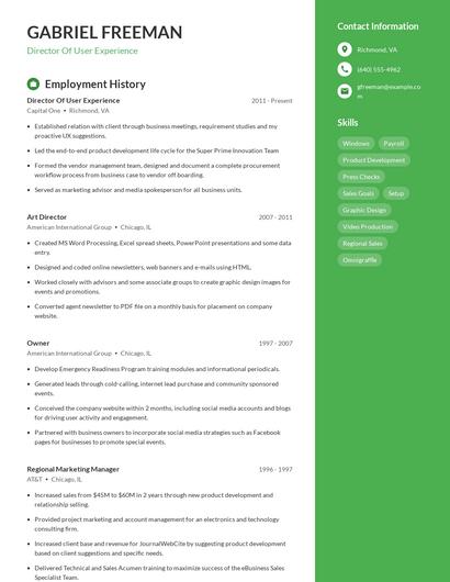 Director Of User Experience Resume