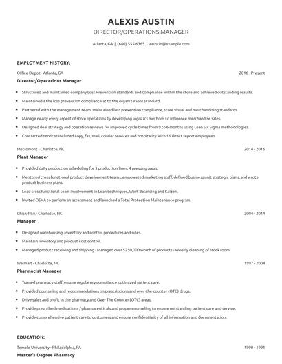 Director/Operations Manager Resume
