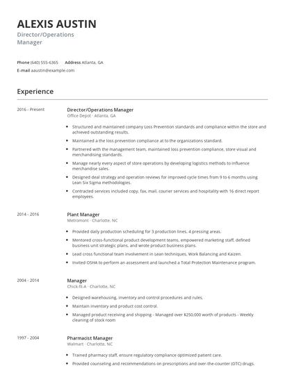 Director/Operations Manager Resume