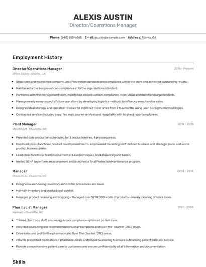 Director/Operations Manager Resume