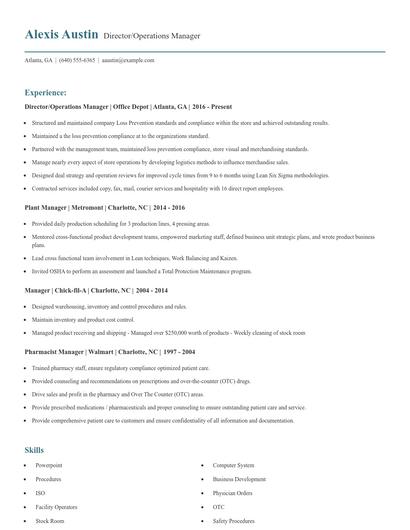 Director/Operations Manager Resume