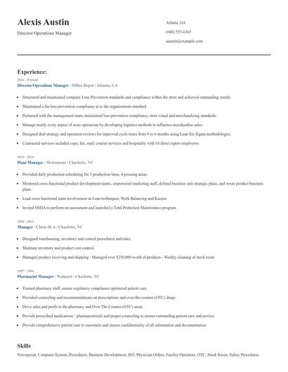 Director/Operations Manager Resume
