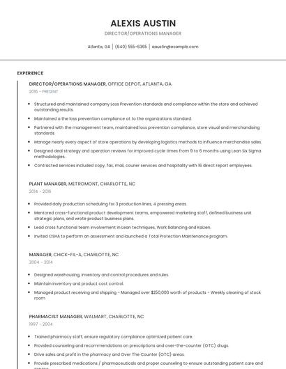 Director/Operations Manager Resume