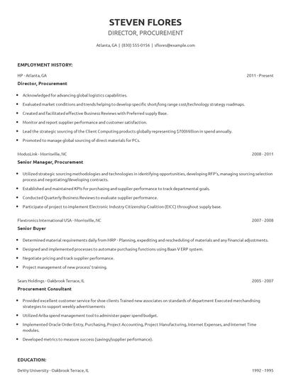 Director, Procurement Resume
