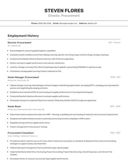 Director, Procurement Resume