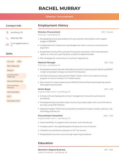 Director, Procurement Resume