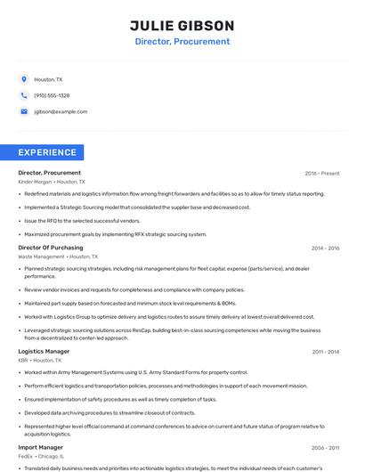 Director, Procurement Resume