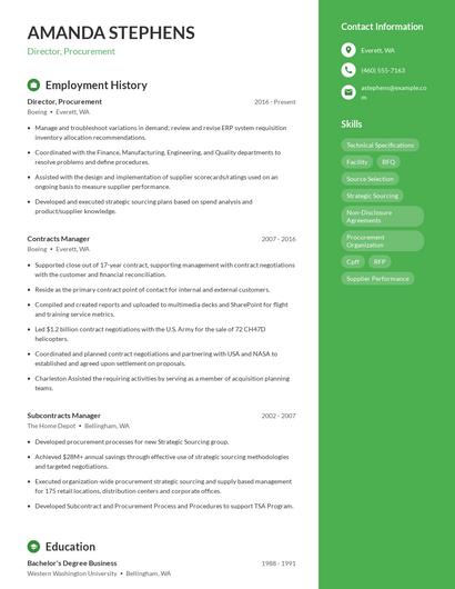 Director, Procurement Resume