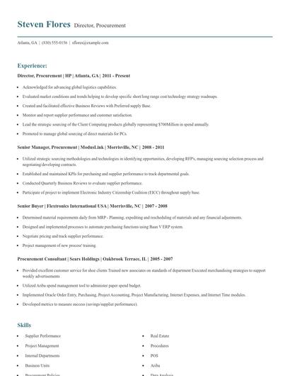 Director, Procurement Resume