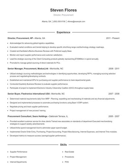 Director, Procurement Resume