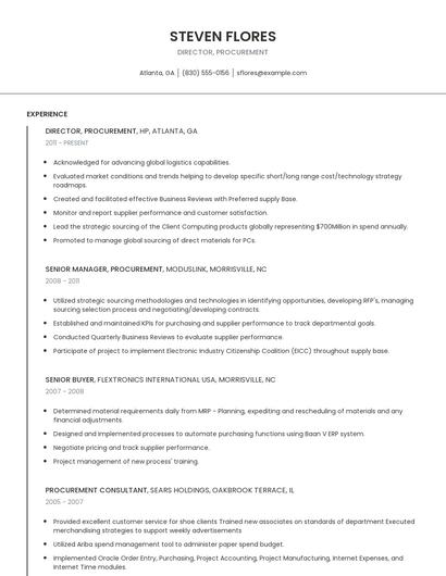 Director, Procurement Resume