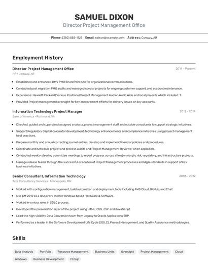Director Project Management Office Resume
