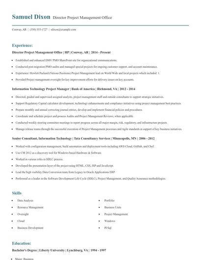 Director Project Management Office Resume
