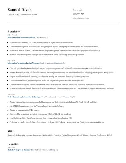 Director Project Management Office Resume
