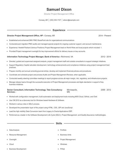 Director Project Management Office Resume