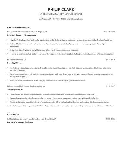Director Security Management Resume