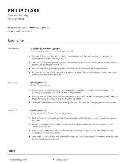 Director Security Management Resume