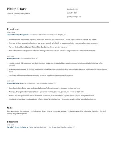 Director Security Management Resume