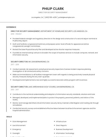 Director Security Management Resume