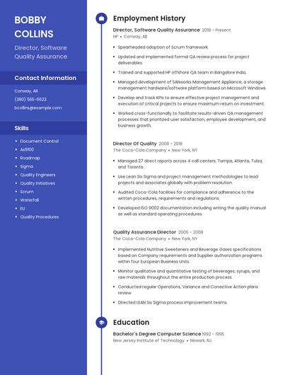 Director, Software Quality Assurance Resume