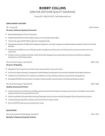 Director, Software Quality Assurance Resume