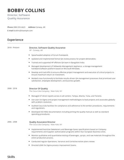 Director, Software Quality Assurance Resume